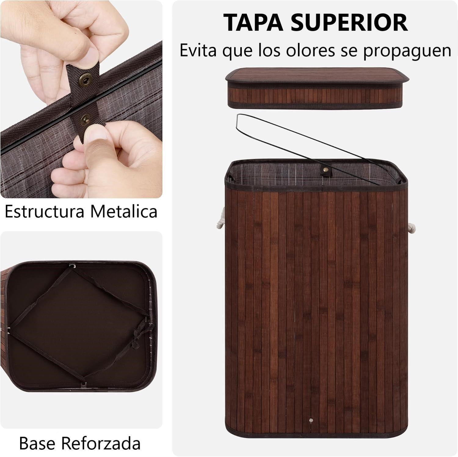 Canasto De Bambú Cesto De Ropa Sucia Pleglable Con Tapa WakesHome-3