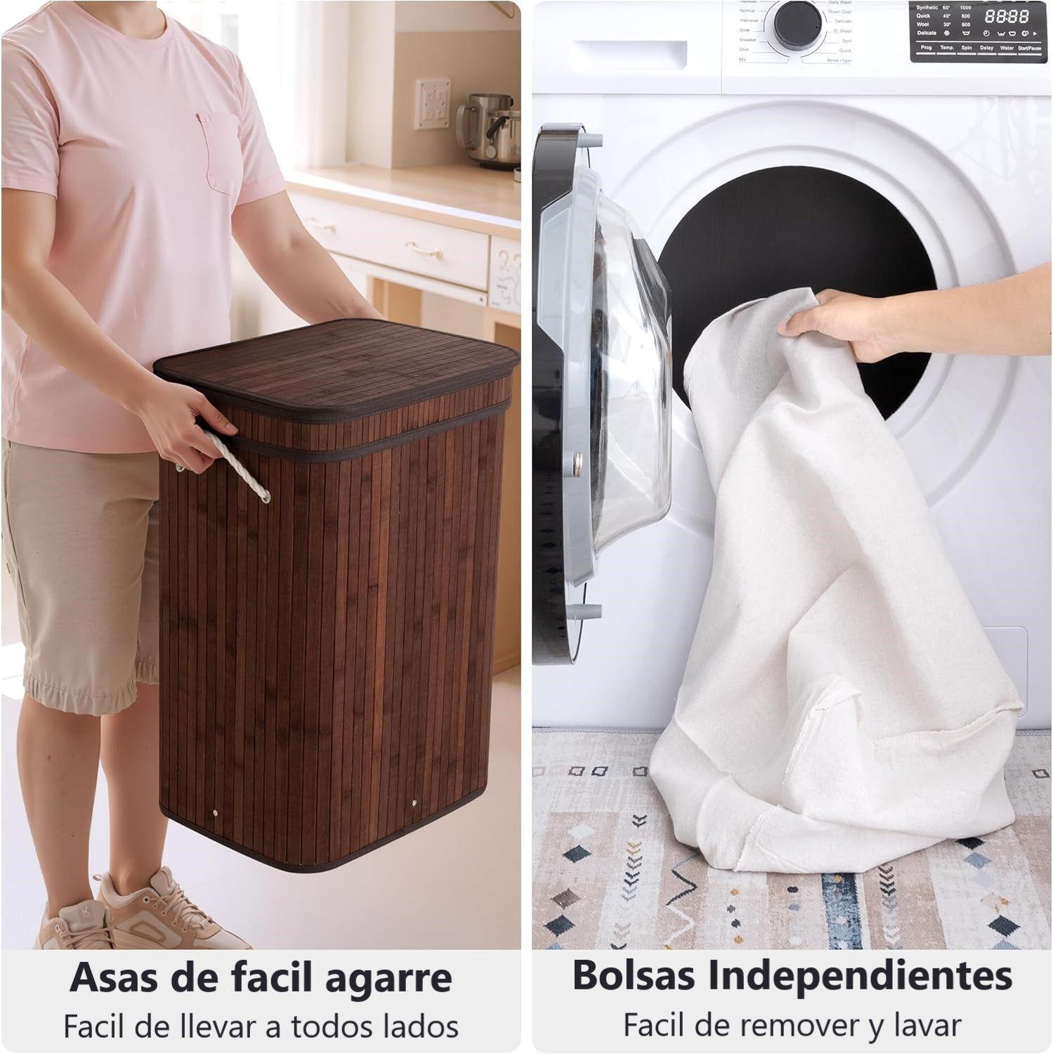 Canasto De Bambú Cesto De Ropa Sucia Pleglable Con Tapa WakesHome-4