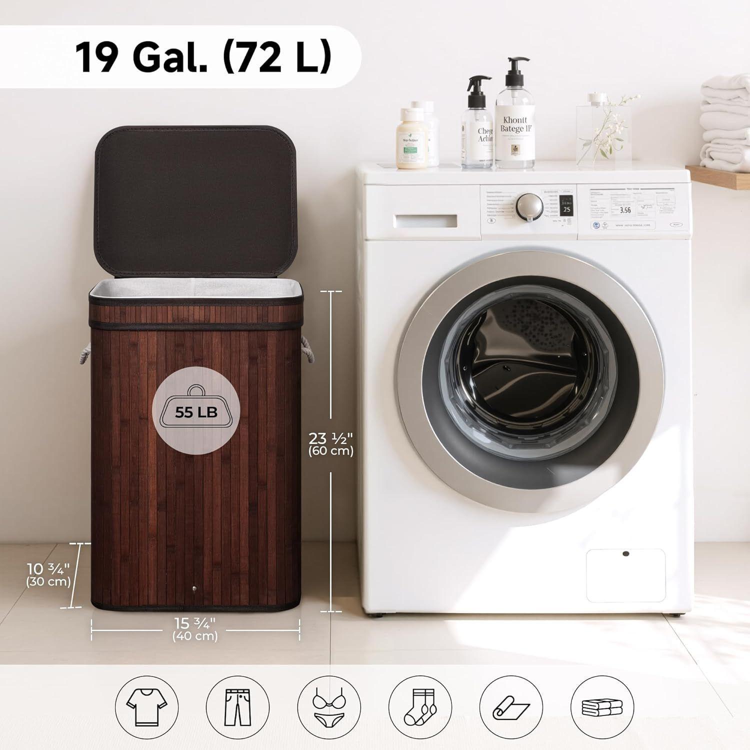 Canasto De Bambú Cesto De Ropa Sucia Pleglable Con Tapa WakesHome-5