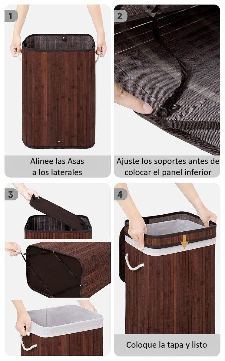 Canasto De Bambú Cesto De Ropa Sucia Pleglable Con Tapa WakesHome-6