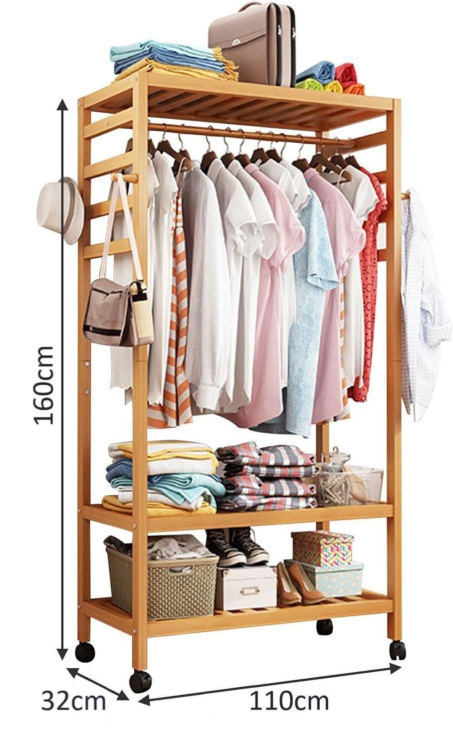 Perchero Organizador Colgador De Ropa De Bamboo Con Ruedas Bamboo-2