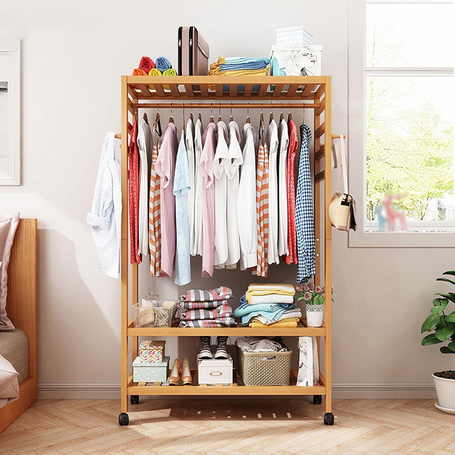 Perchero Organizador Colgador De Ropa De Bamboo Con Ruedas Bamboo-3