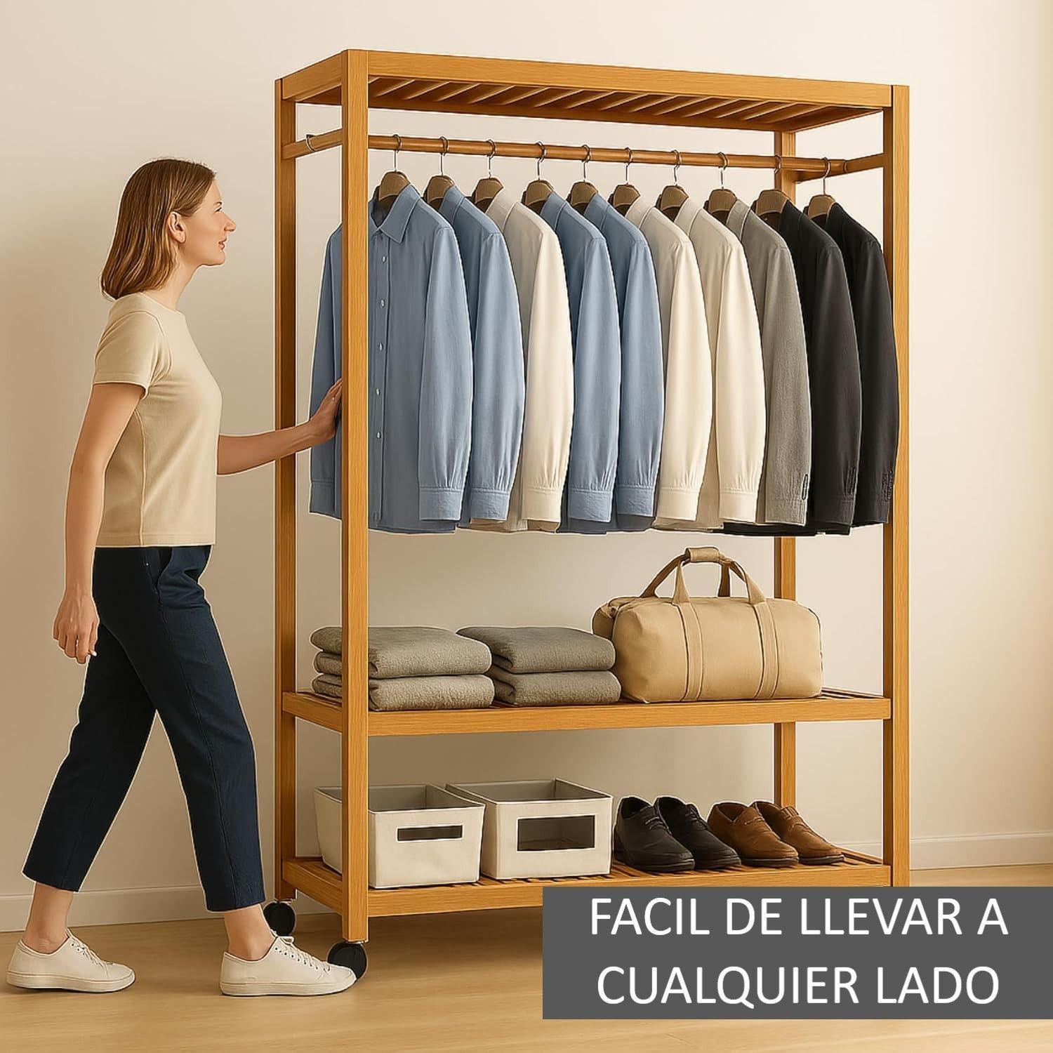 Perchero Organizador Colgador De Ropa De Bamboo Con Ruedas Bamboo-5