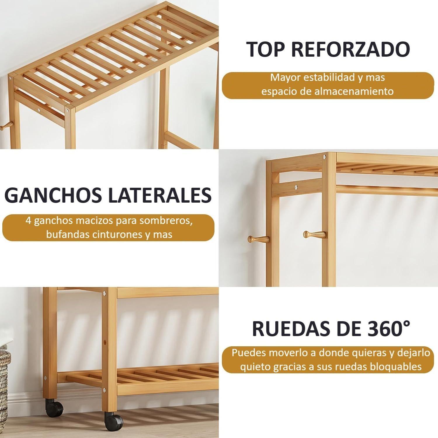 Perchero Organizador Colgador De Ropa De Bamboo Con Ruedas Bamboo-6