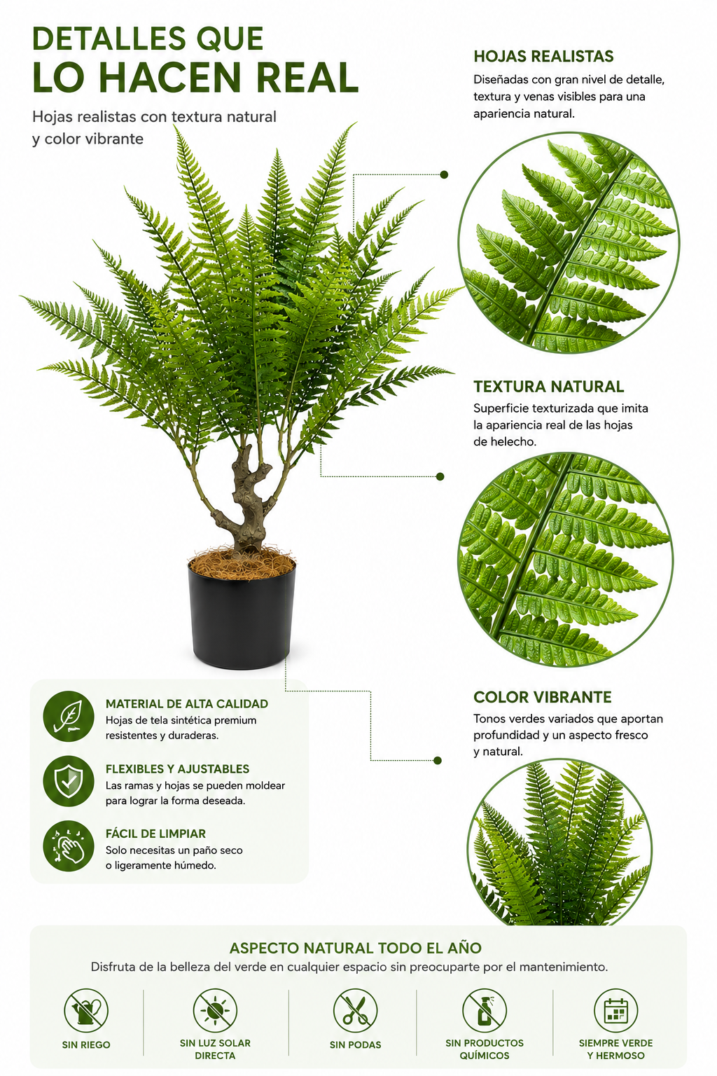 Planta Artificial Helecho 77cm Arbusto Realista Decorativo-2