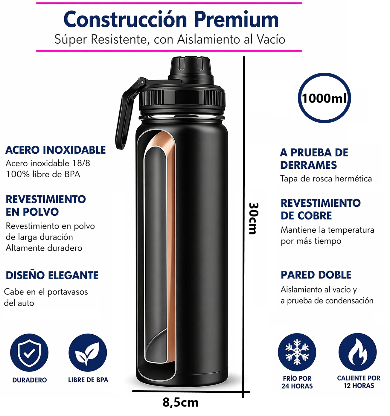 Termo Gimnasio Vaso Termico 1lt Acero Inoxidable Antiderrame-3