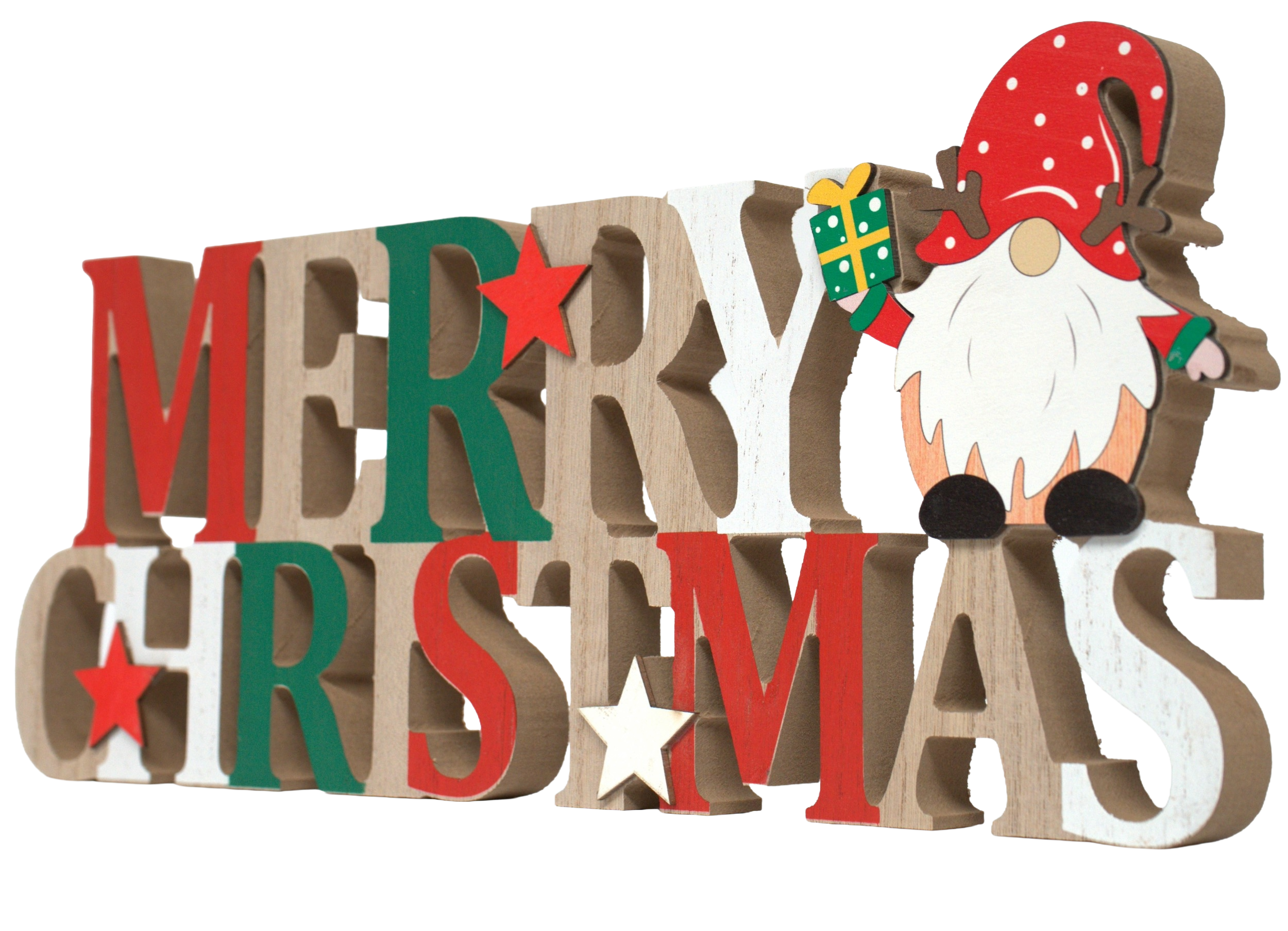 Letrero De Navidad Merry Christmas Adorno De Madera 39x15cm multicolor-0