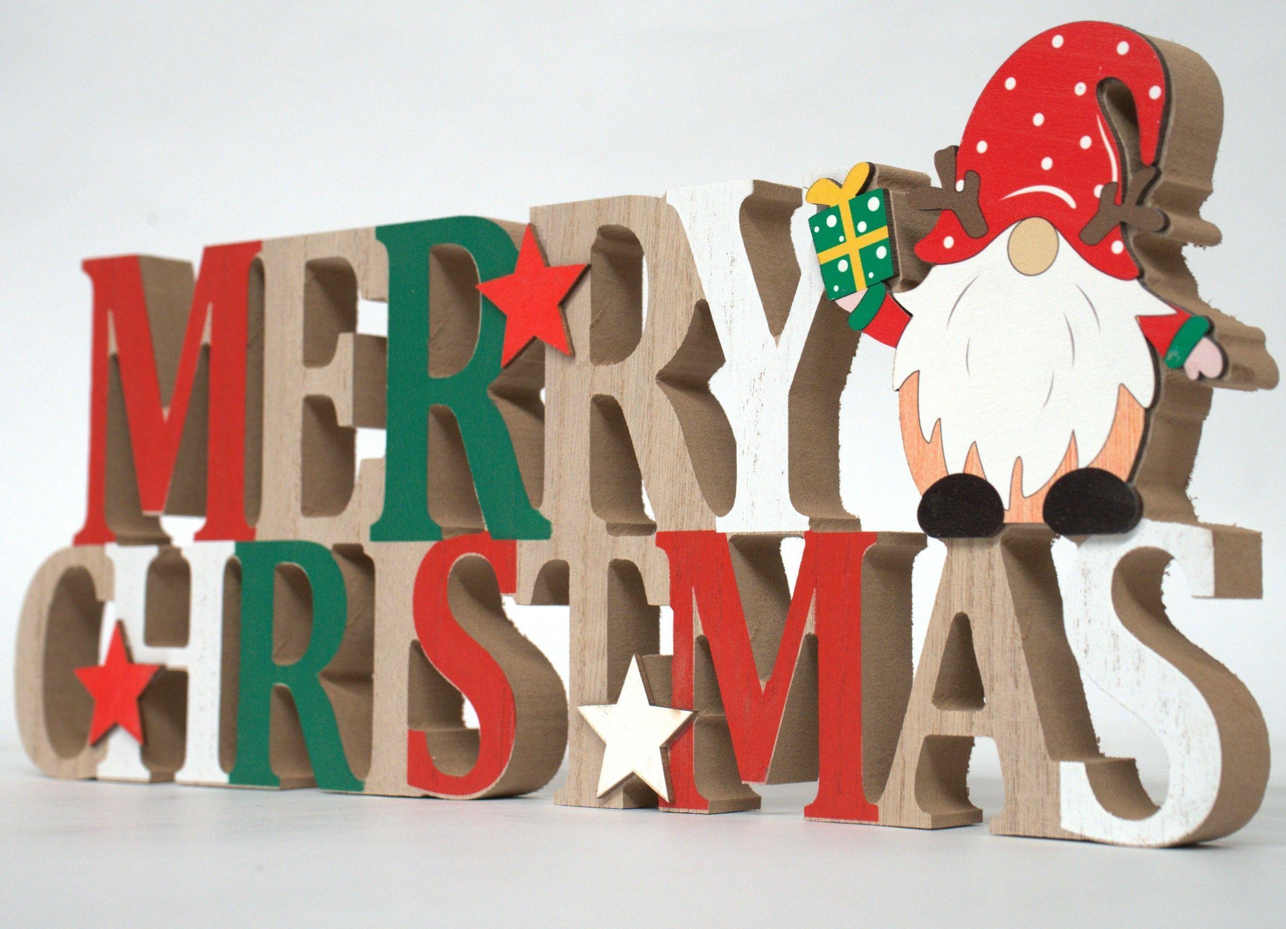 Letrero De Navidad Merry Christmas Adorno De Madera 39x15cm multicolor-2