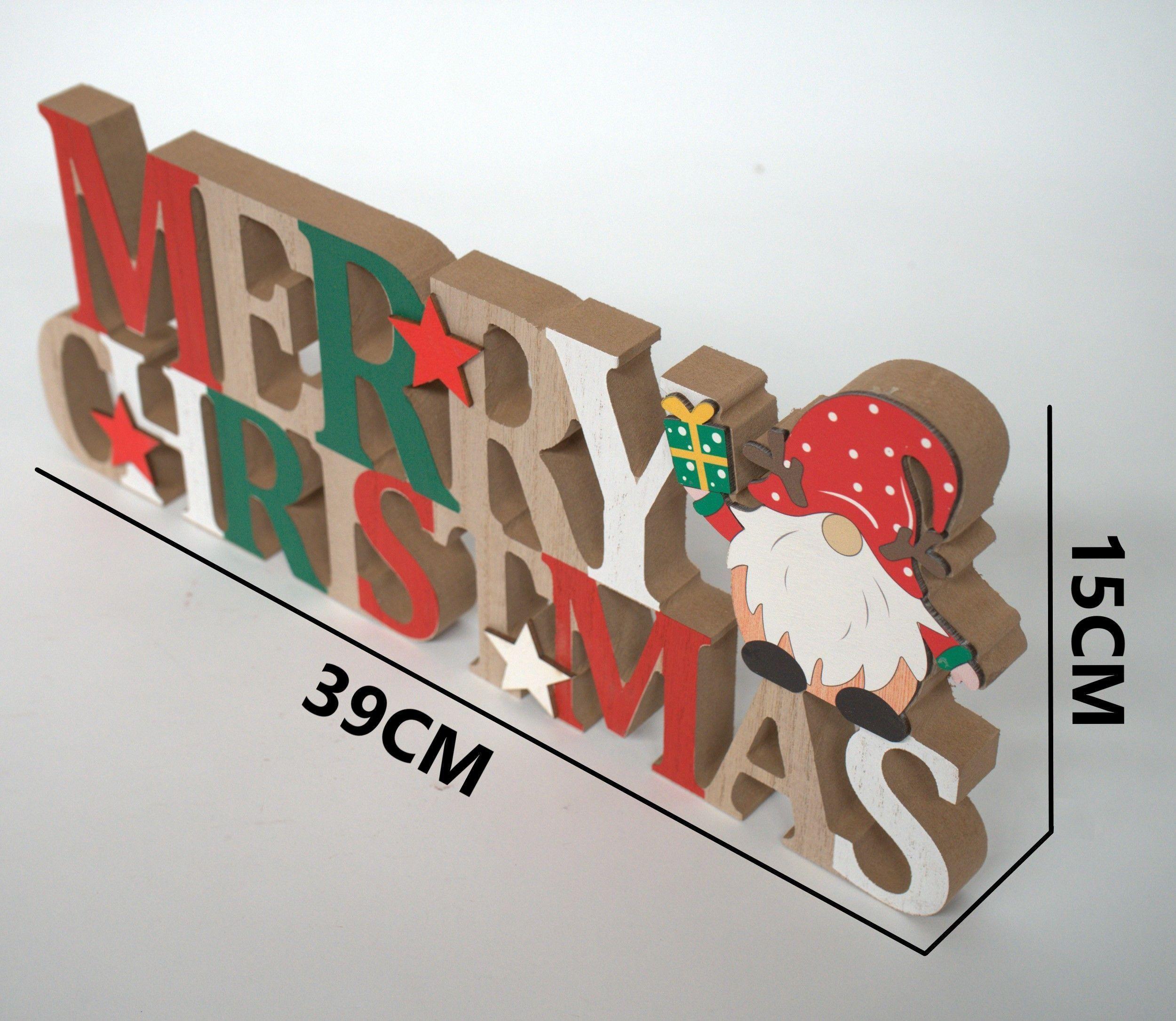 Letrero De Navidad Merry Christmas Adorno De Madera 39x15cm multicolor-3