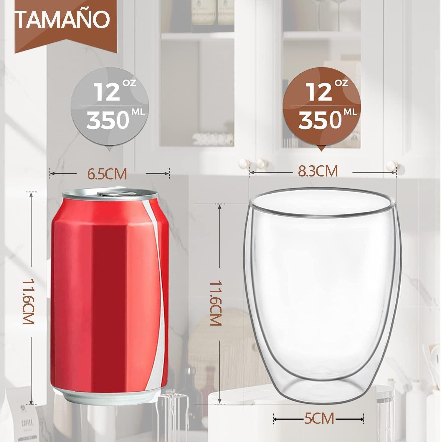 Set 4 Tazas Espresso Doble Pared 350ml Frio Caliente Sin Asa taza mug transparente-6