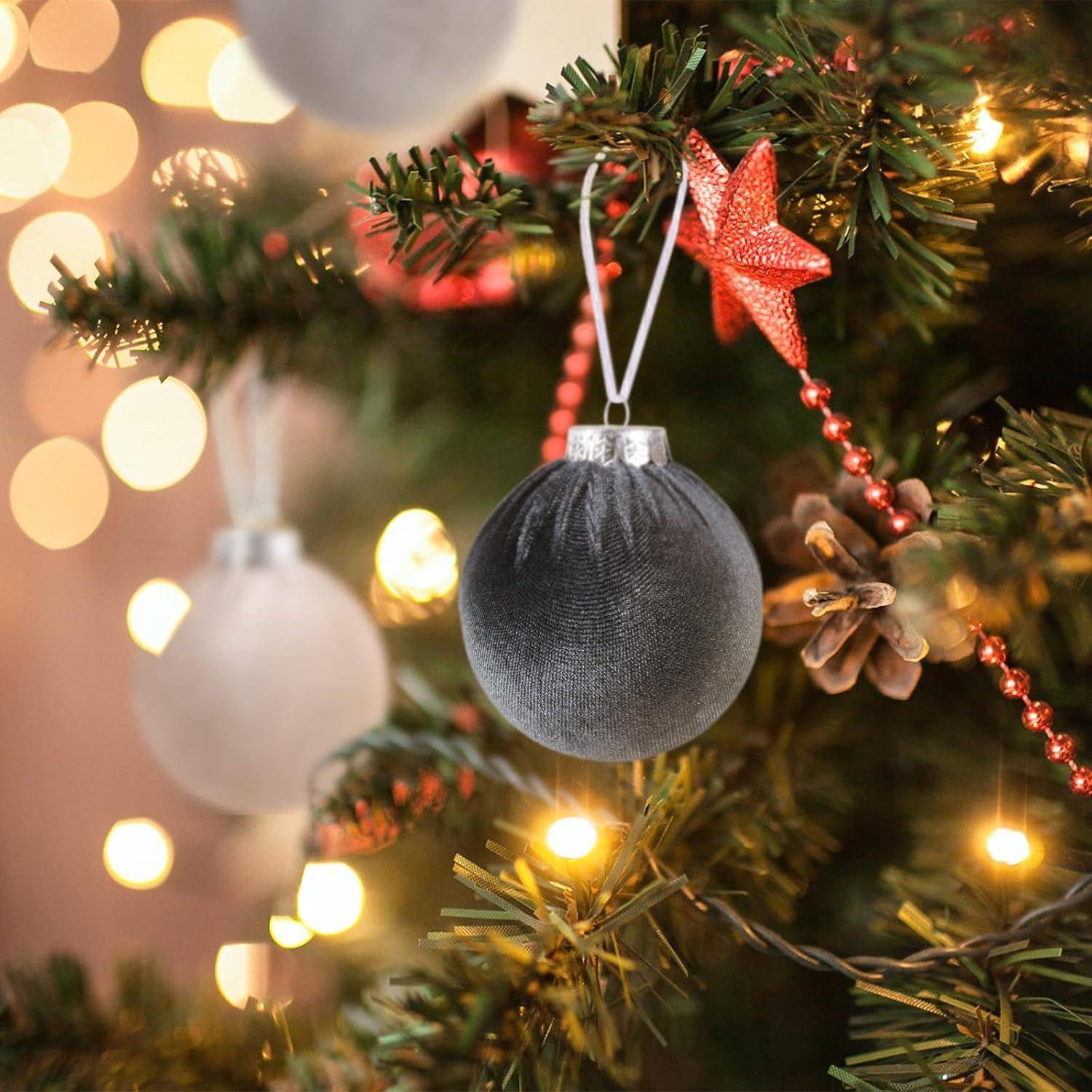 15 Esferas Navideña 6cm Bambalinas Terciopelo Adornos Arbol Mokka-2