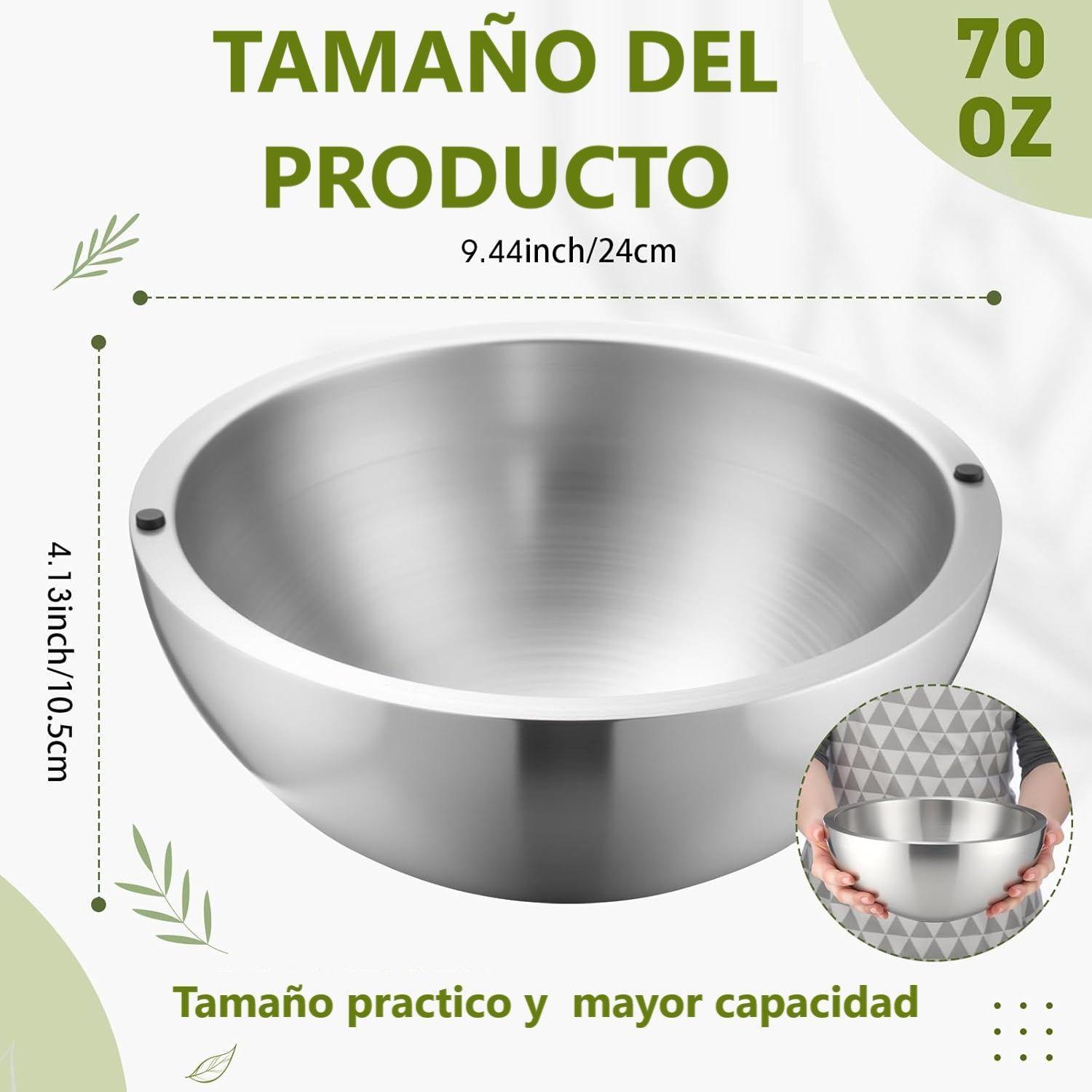 Tazon Bowl Acero Inoxidable Cuenco De Inmersión Frio Calient Plateado-3