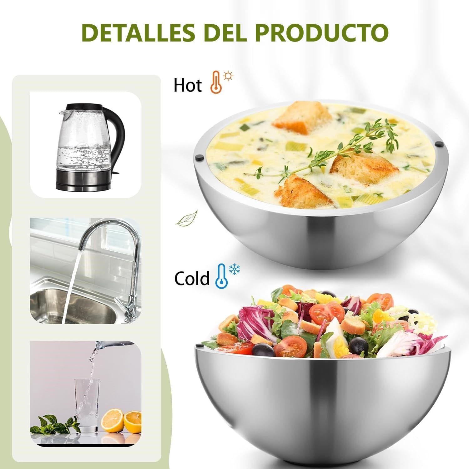 Tazon Bowl Acero Inoxidable Cuenco De Inmersión Frio Calient Plateado-4