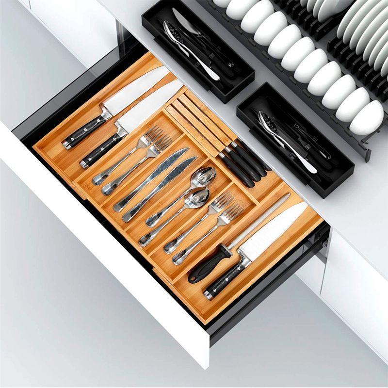 Organizador Para Cubiertos Porta Servicio Gabinete De Bambu Madera-2