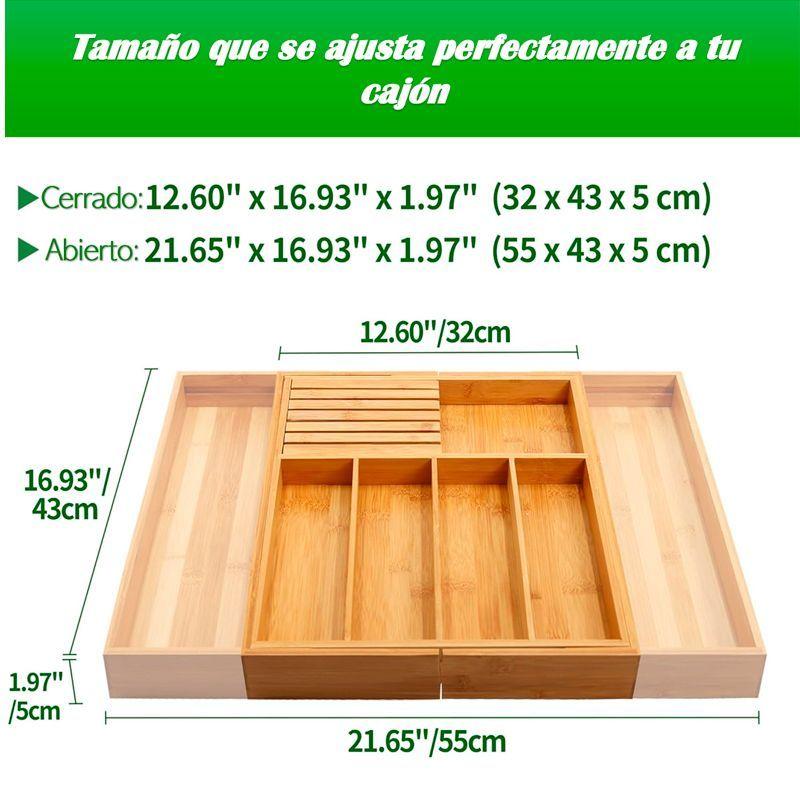 Organizador Para Cubiertos Porta Servicio Gabinete De Bambu Madera-3
