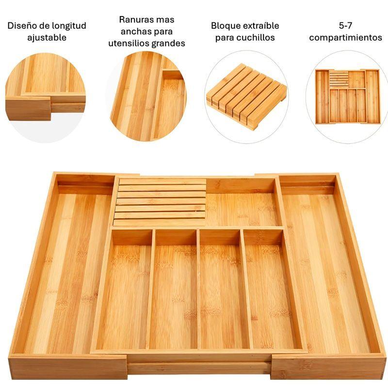 Organizador Para Cubiertos Porta Servicio Gabinete De Bambu Madera-4