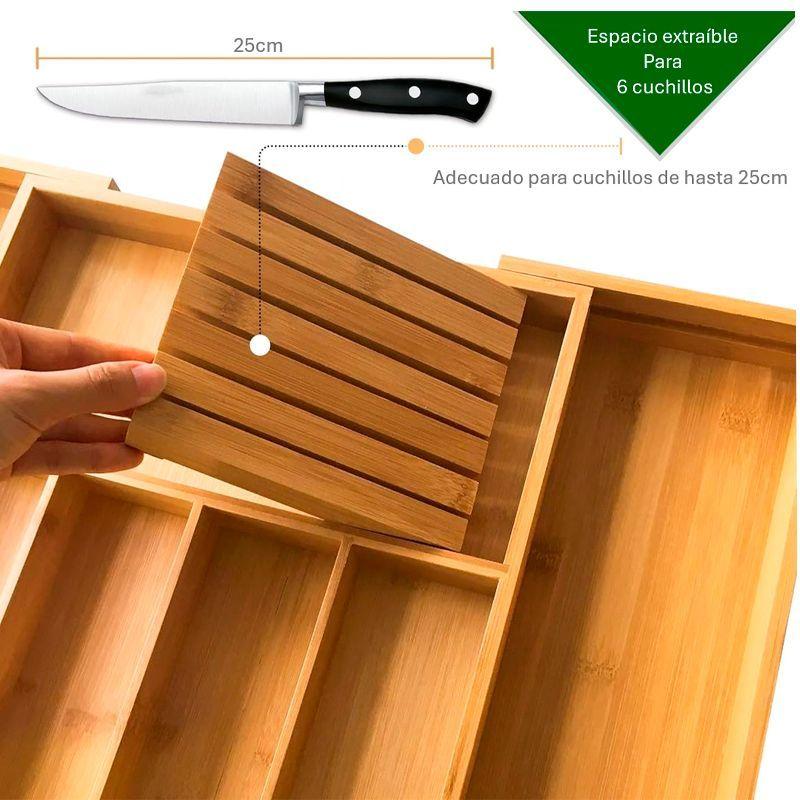 Organizador Para Cubiertos Porta Servicio Gabinete De Bambu Madera-5