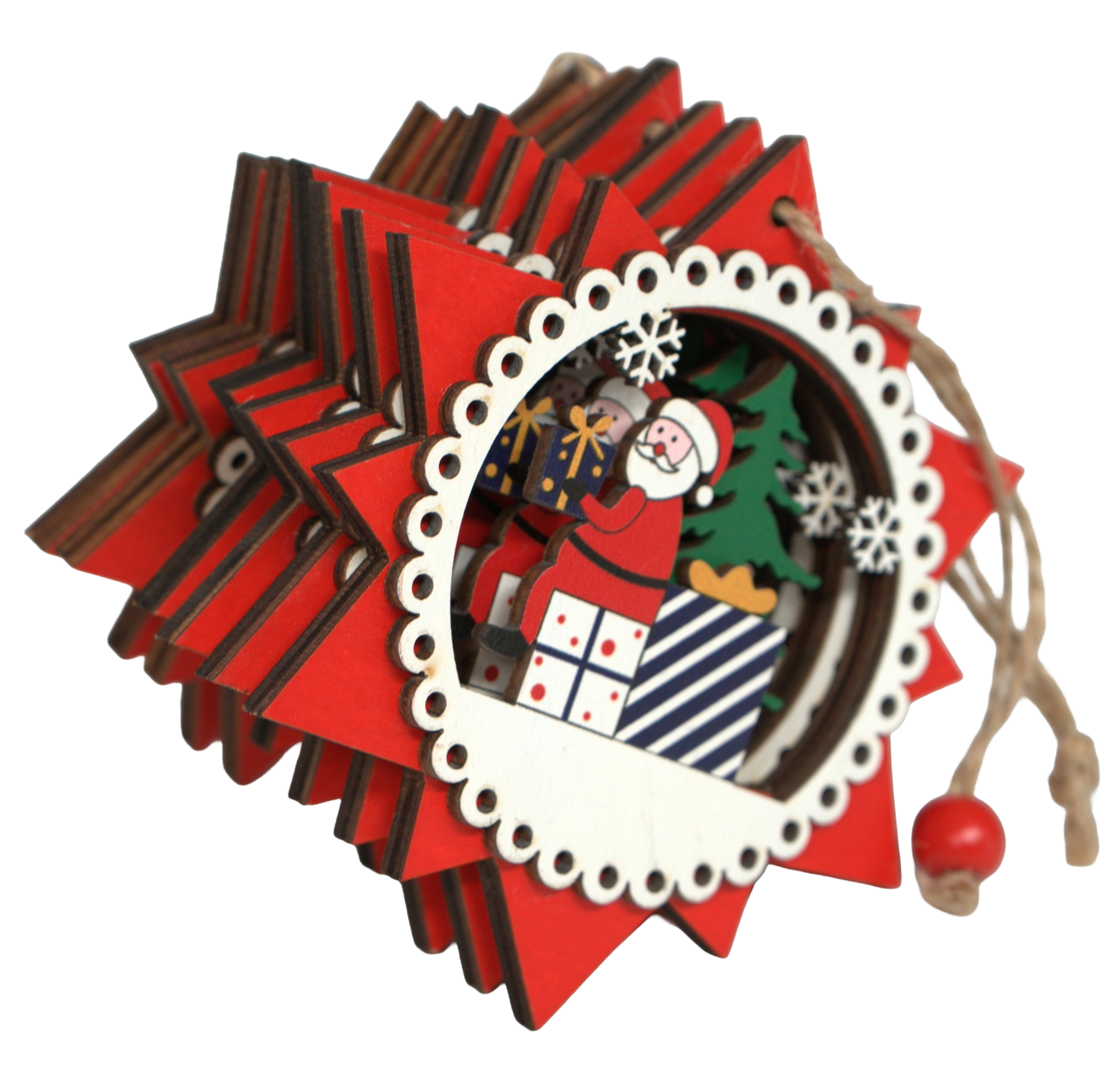 Adorno Arbol De Navidad Set 6 Estrellas De Madera Papa Noel Madera-3