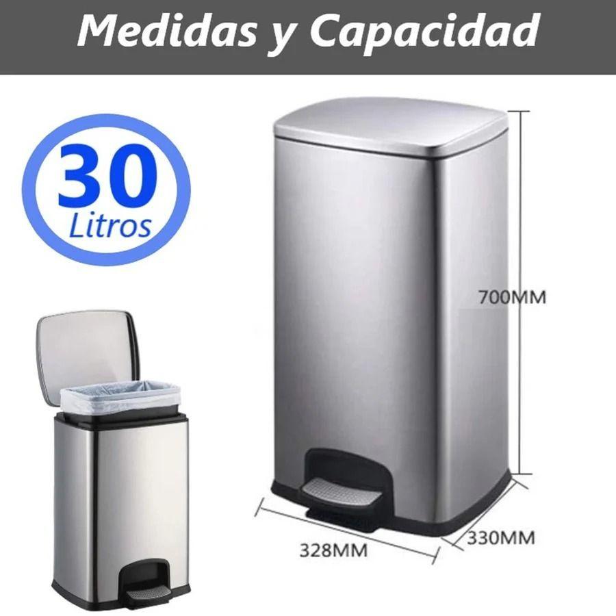 Basurero Cubo De Basura De Acero Inoxidable 30 Litros Hogar Oficina-4