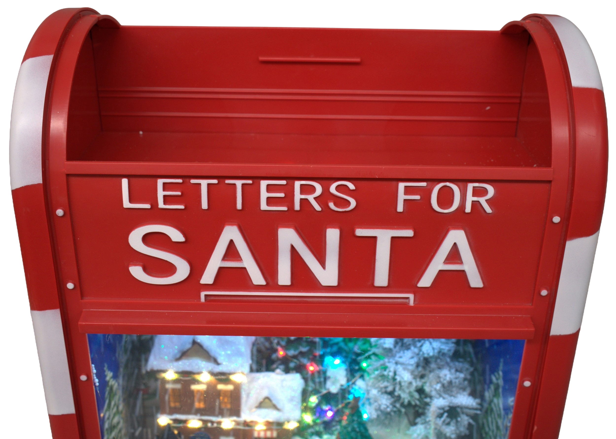Adorno De Buzón Musical De Papá Noel Con Luz Y Nieve Cayendo Rojo-2