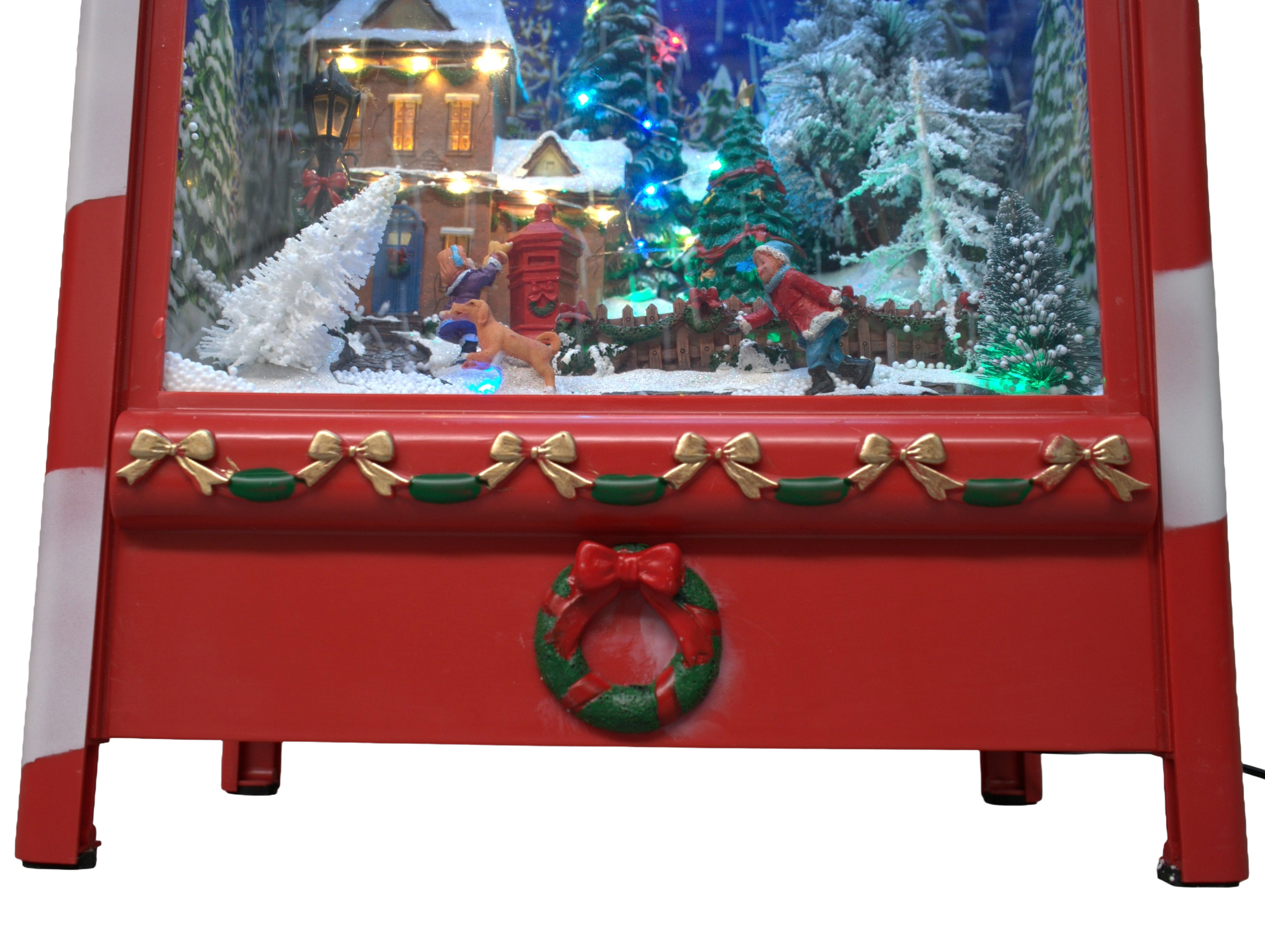 Adorno De Buzón Musical De Papá Noel Con Luz Y Nieve Cayendo Rojo-3