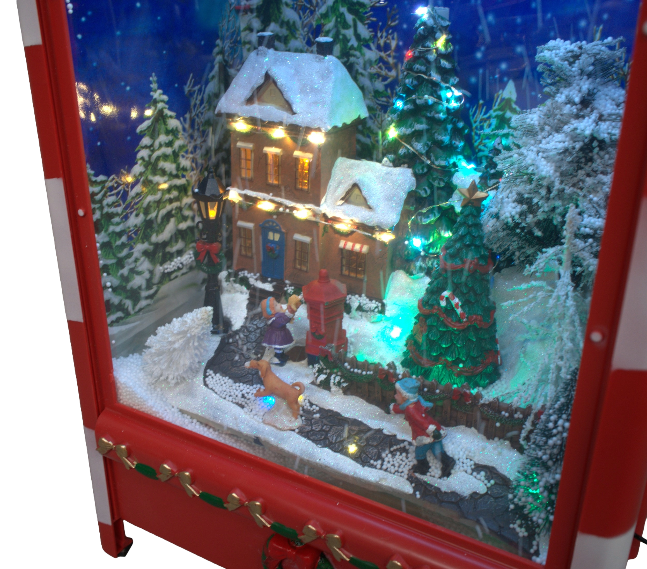 Adorno De Buzón Musical De Papá Noel Con Luz Y Nieve Cayendo Rojo-4