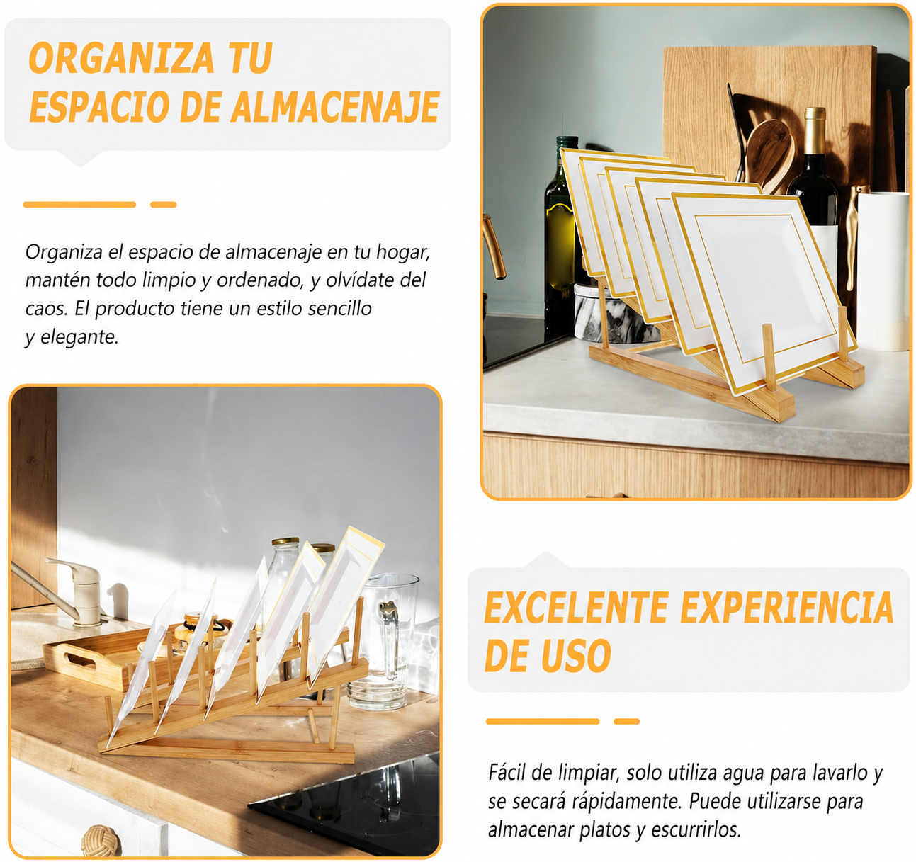 Soporte Para Platos Y Tapas De Madera Organizador De Cocina 1255-2