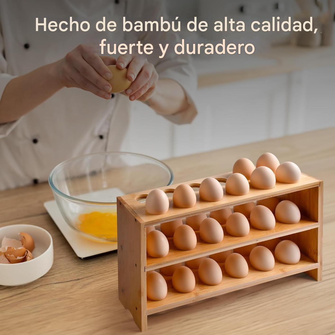 Organizador De Huevos De Bambú 36und Huevera Portahuevos Madera-4