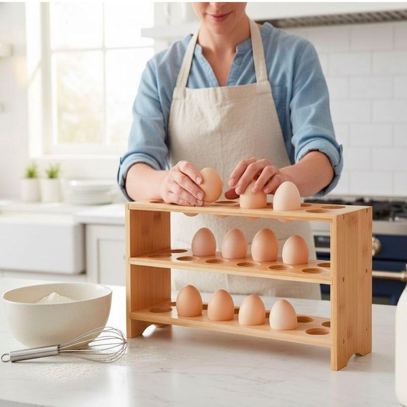 Organizador De Huevos De Bambú 36und Huevera Portahuevos Madera-6