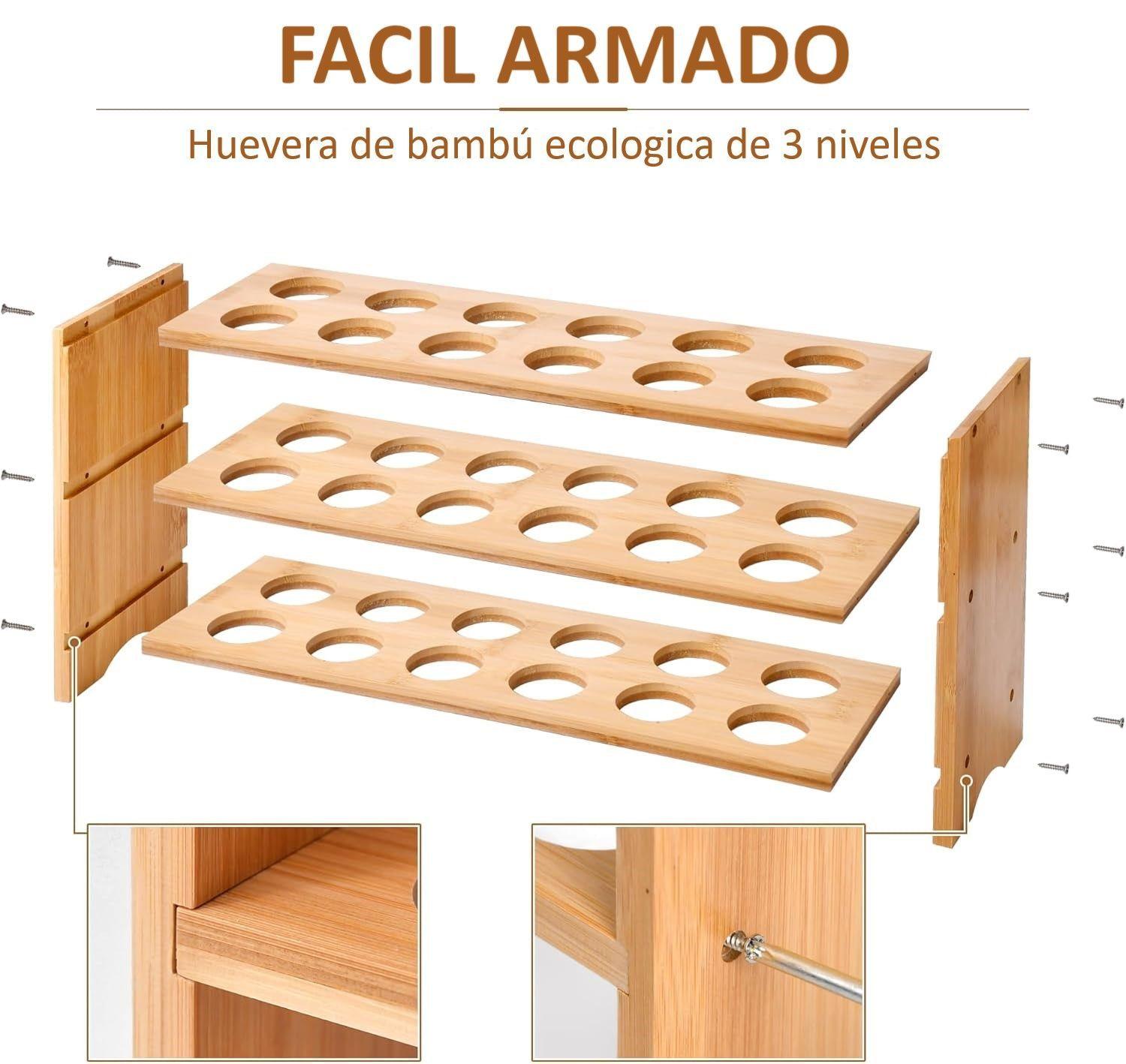 Organizador De Huevos De Bambú 36und Huevera Portahuevos Madera-7