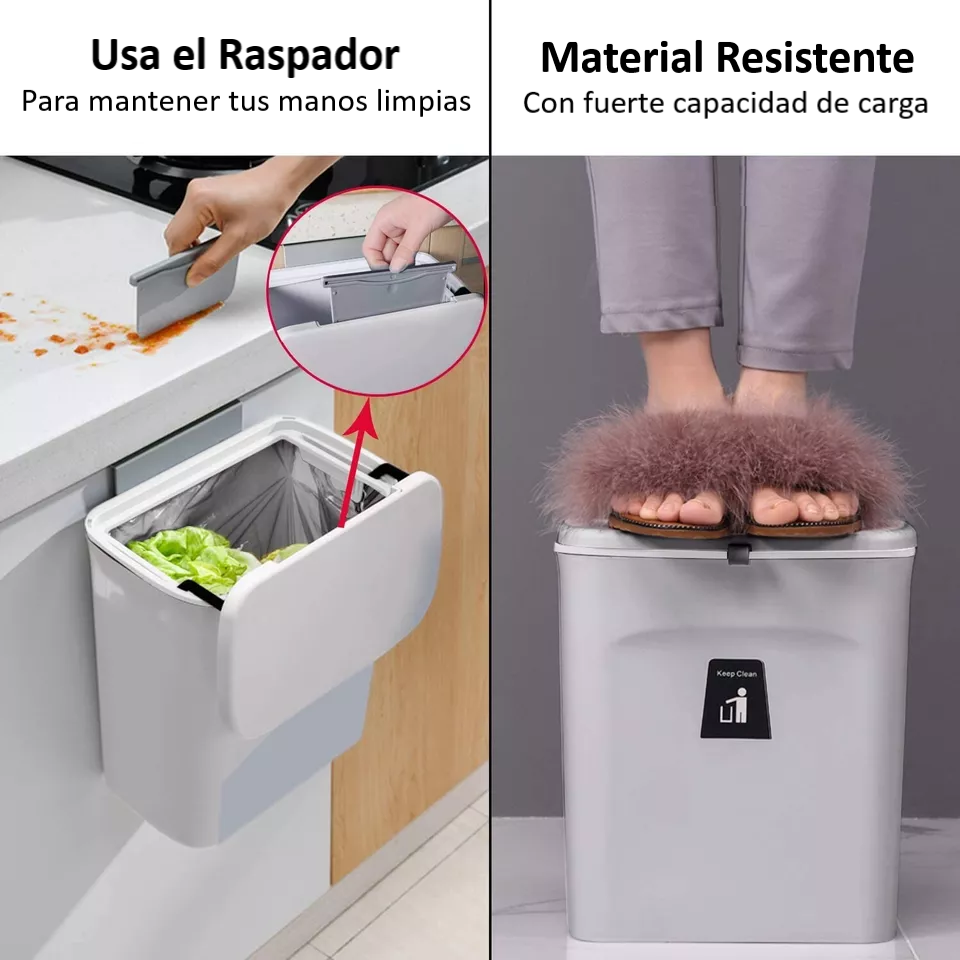 Cubo De Basura Colgante Con Soporte De Gabinete De 9 Litros Basurero Con Tapa Para Cocina U Oficina -3