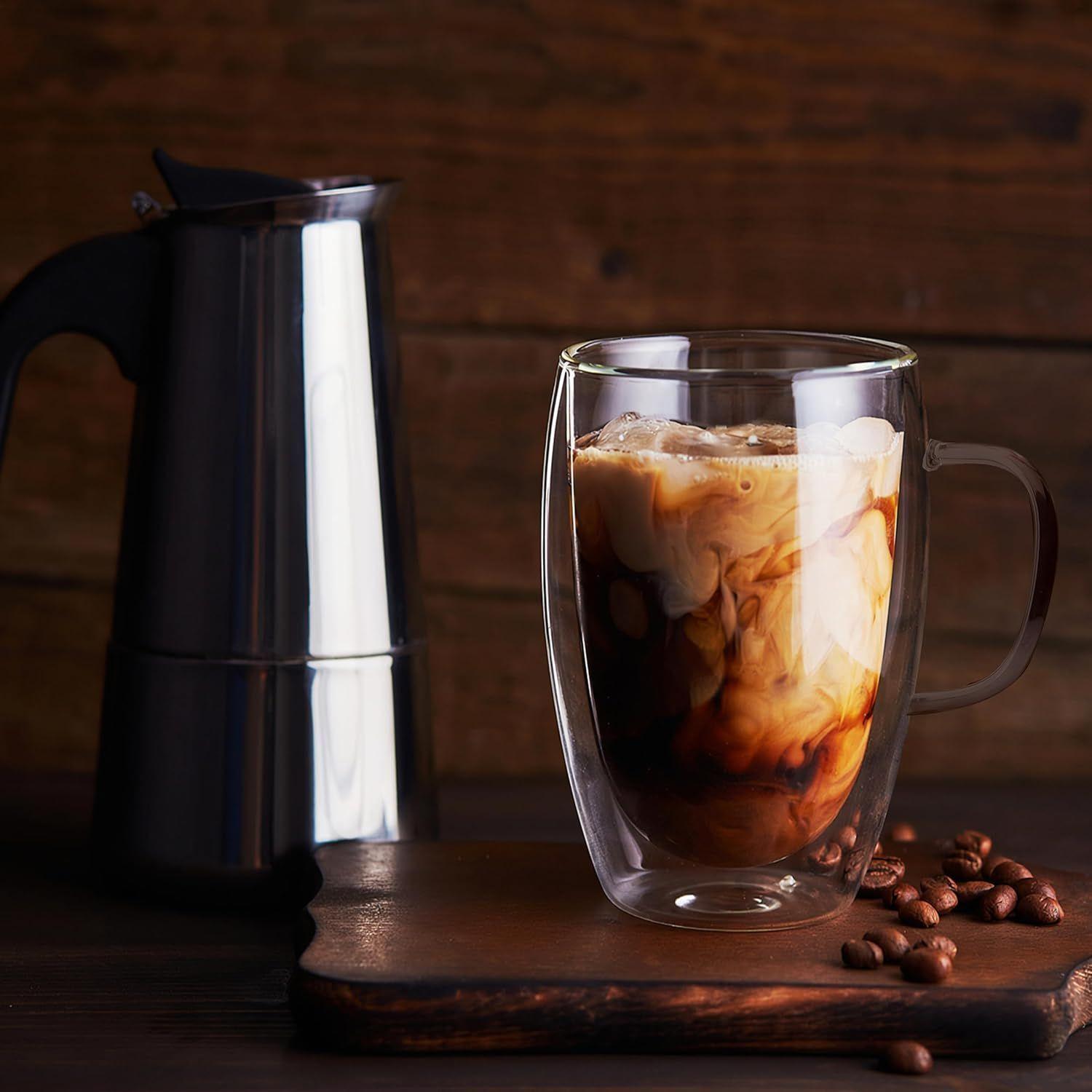 Taza De Café 16oz 470ml Doble Pared De Vidrio Vaso Mug Termico Para Bebidas Calientes-4