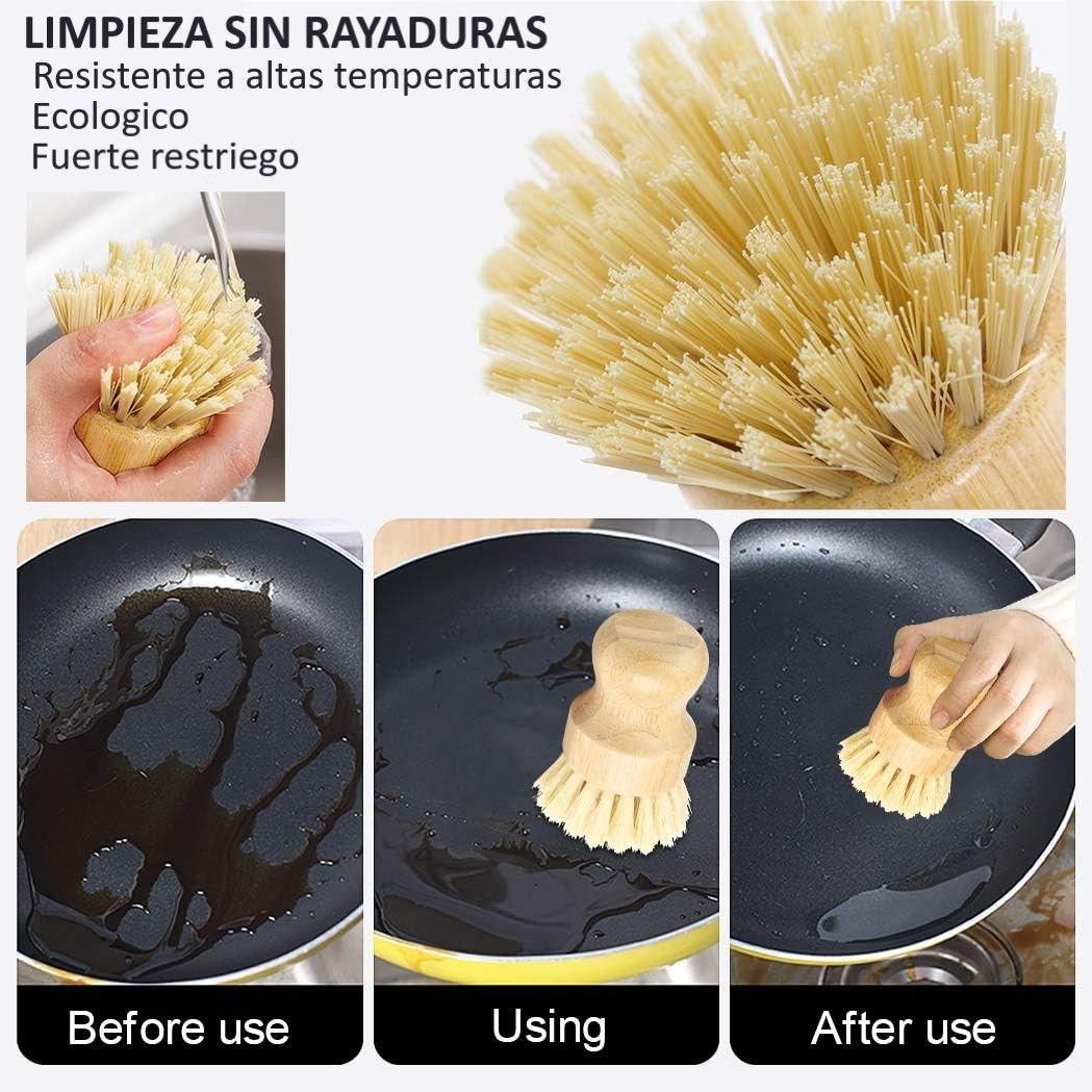 Cepillo De Bambú Para Fregar Platos Escobilla Mano Lava Loza Madera-2
