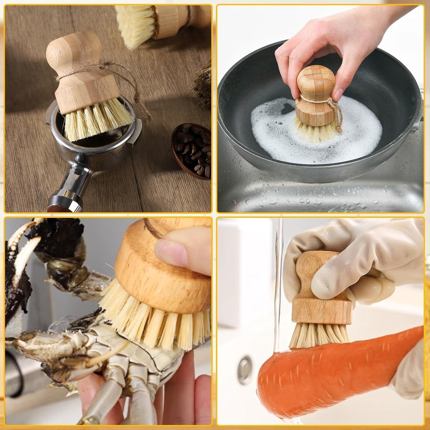 Cepillo De Bambú Para Fregar Platos Escobilla Mano Lava Loza Madera-5