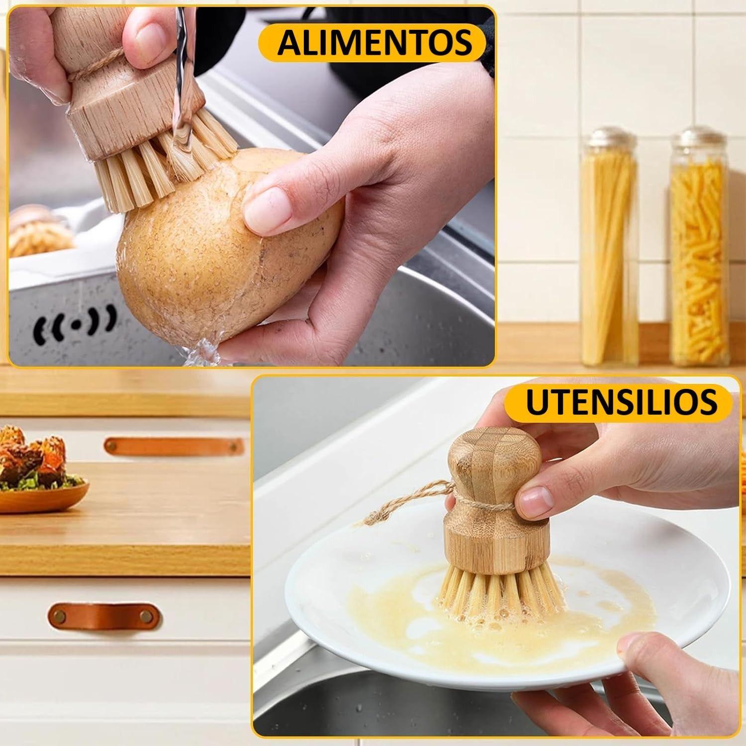 Cepillo De Bambú Para Fregar Platos Escobilla Mano Lava Loza Madera-6