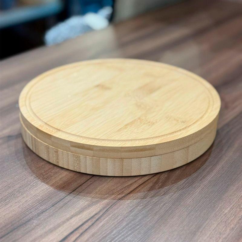 Tabla De Bambú Para Quesos Con 3 Cubiertos Acero Inoxidable Redonda-3