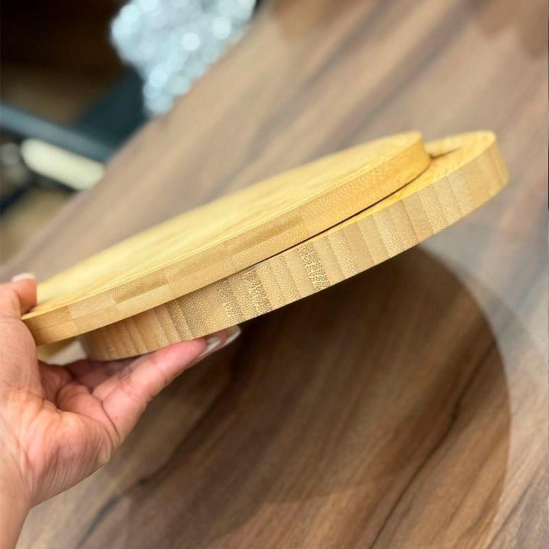 Tabla De Bambú Para Quesos Con 3 Cubiertos Acero Inoxidable Redonda-4
