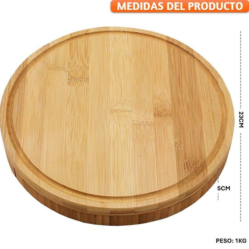Tabla De Bambú Para Quesos Con 3 Cubiertos Acero Inoxidable Redonda-6