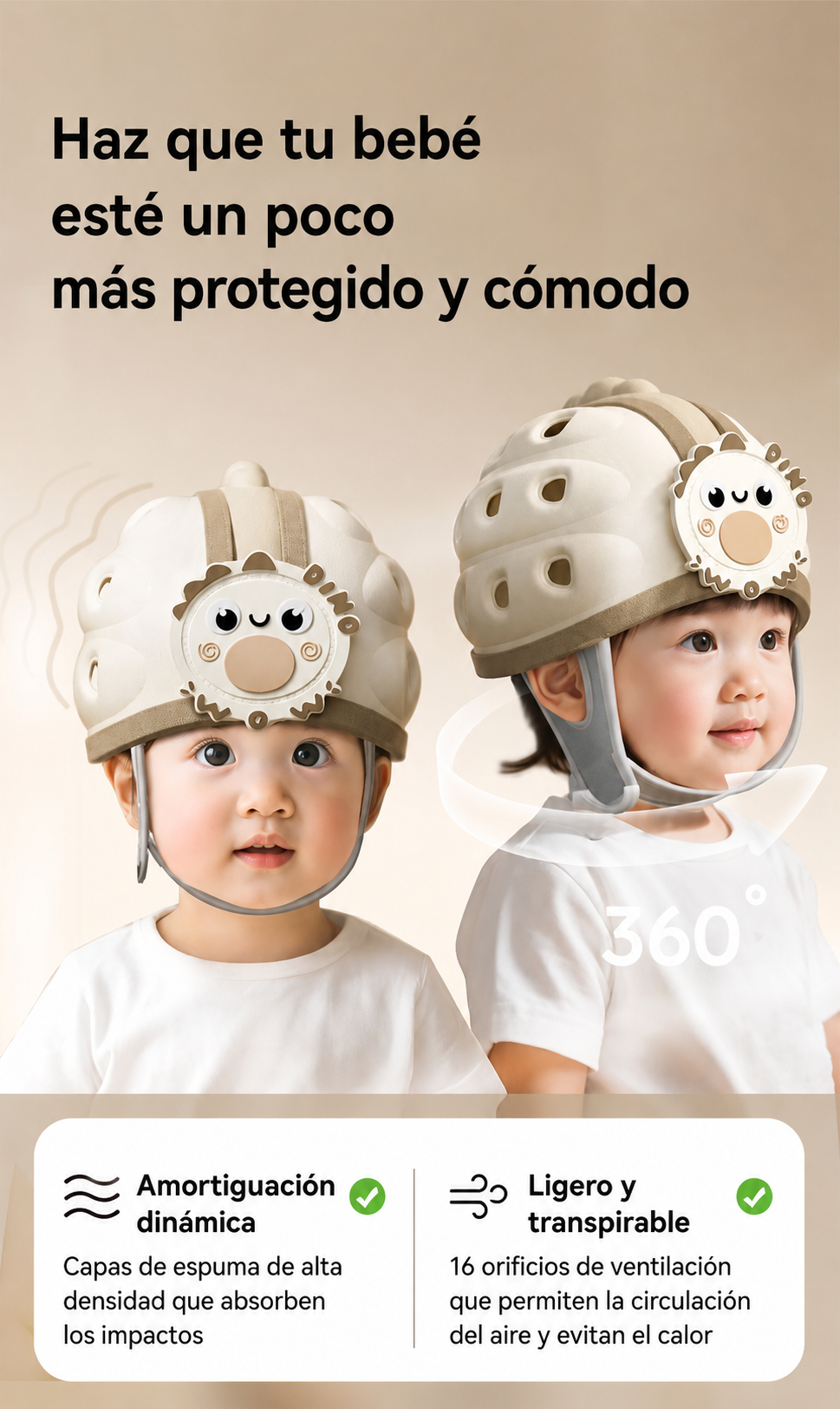 Cascos Antica das Para Bebes Gorro Antigolpes Ajustable-2