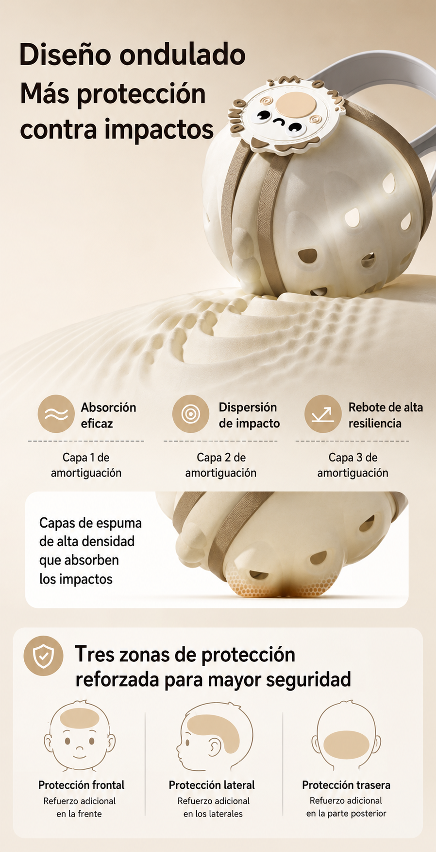 Cascos Antica das Para Bebes Gorro Antigolpes Ajustable-3