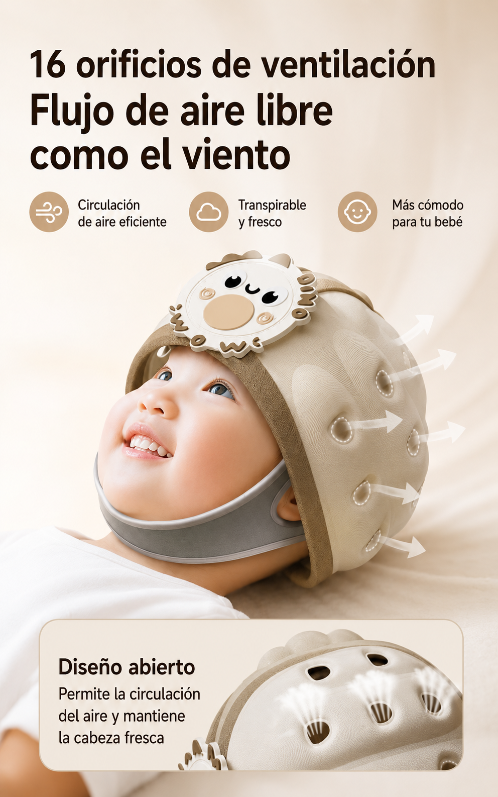 Cascos Antica das Para Bebes Gorro Antigolpes Ajustable-6
