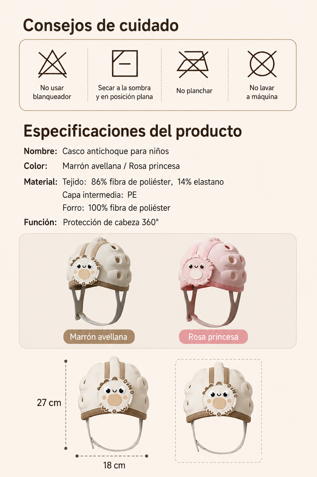 Cascos Antica das Para Bebes Gorro Antigolpes Ajustable-7