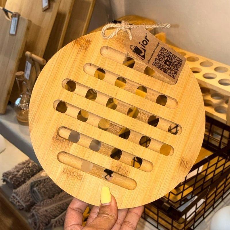 Soporte Almohadilla Redonda De Bambú Para Ollas Calientes 15x15cm-5