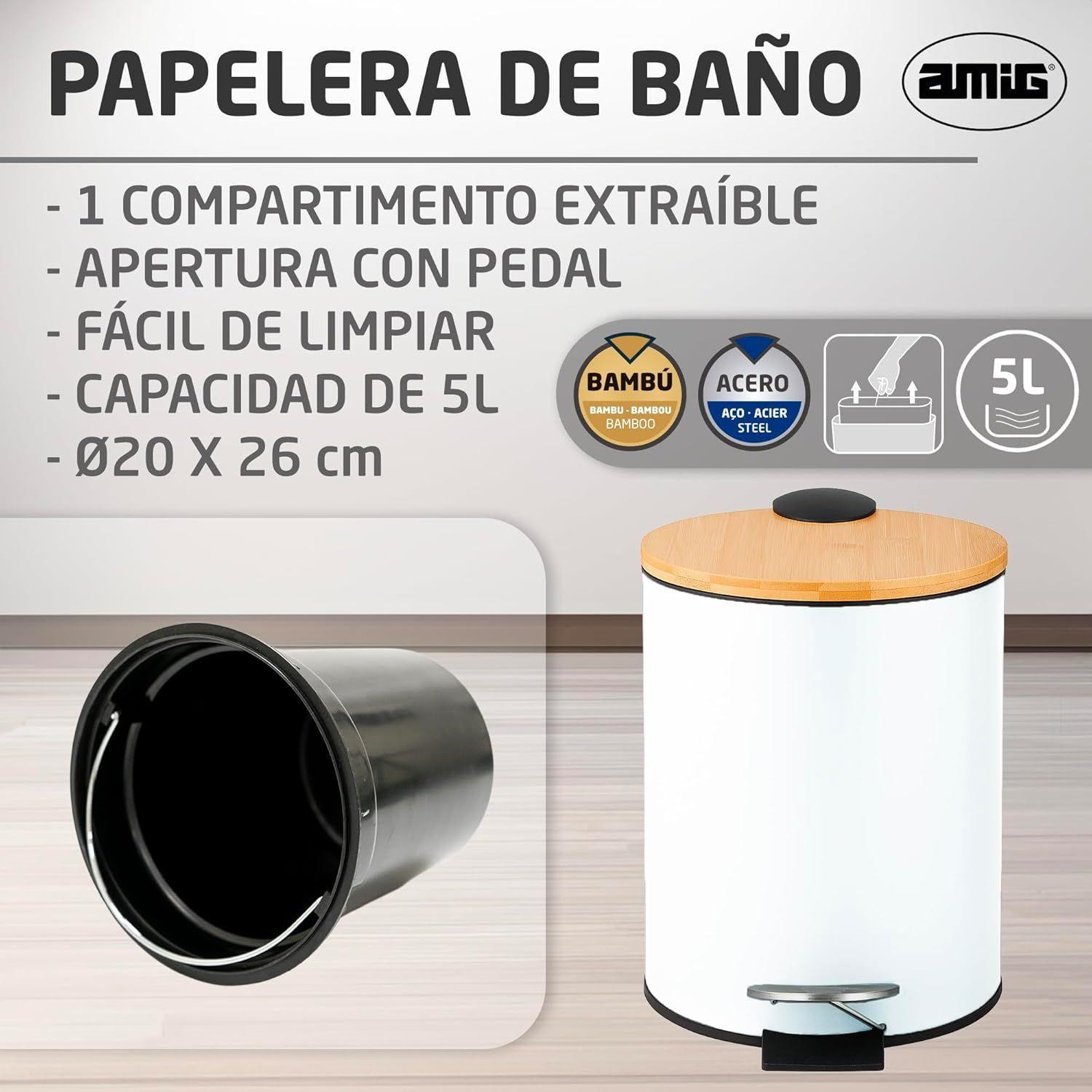 Cubo De Basura Inoxidable de 5litros Basurero Baño Cocina con Pedal WakesHome-2