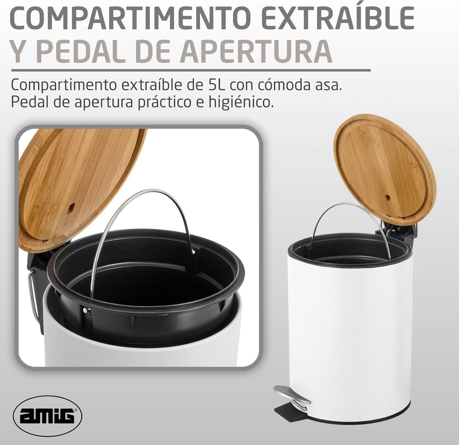 Cubo De Basura Inoxidable de 5litros Basurero Baño Cocina con Pedal WakesHome-5