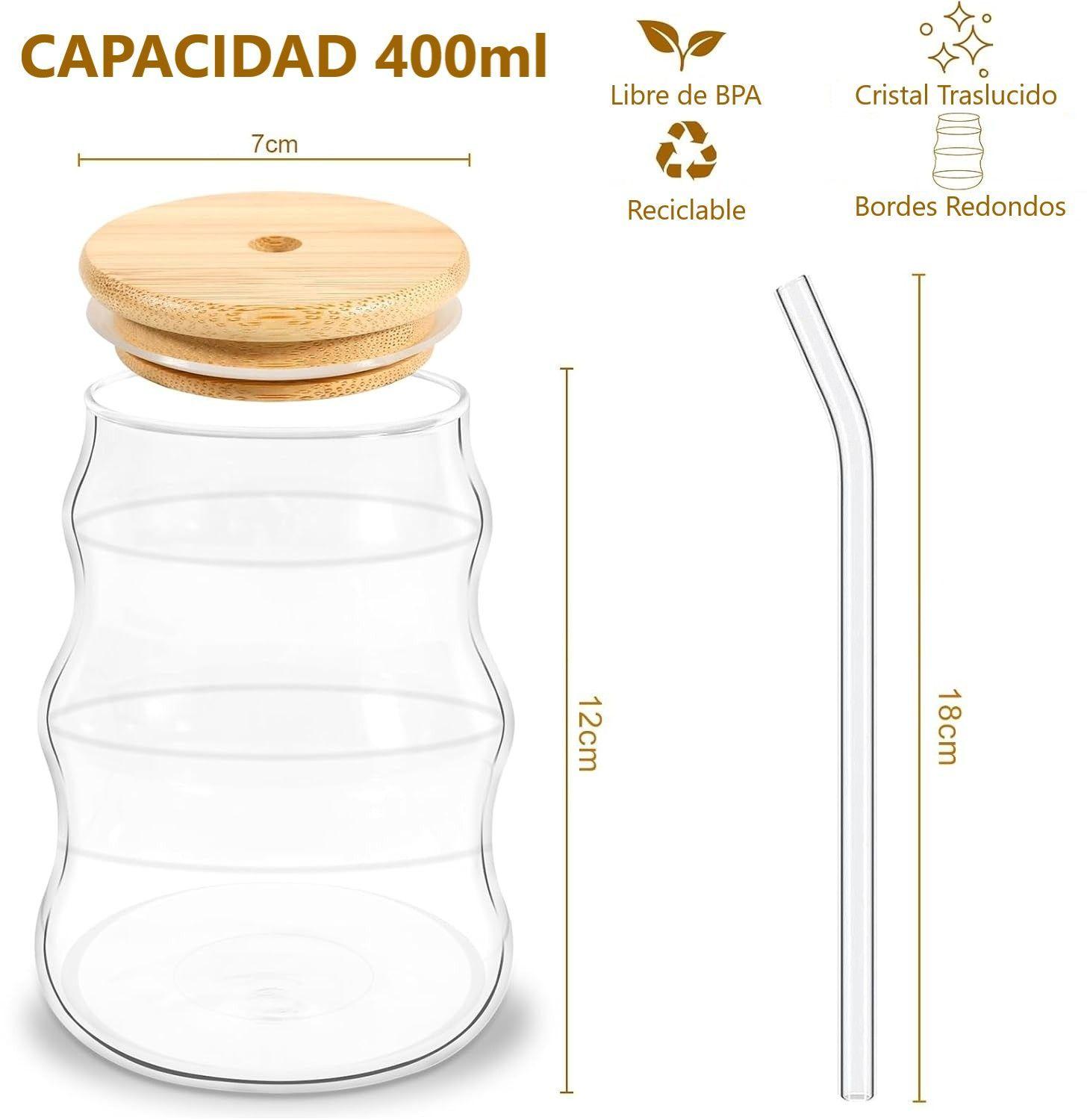 Vaso Lata De Vidrio Ondulado 400ml Con Tapa Bamb Y Bombilla-1