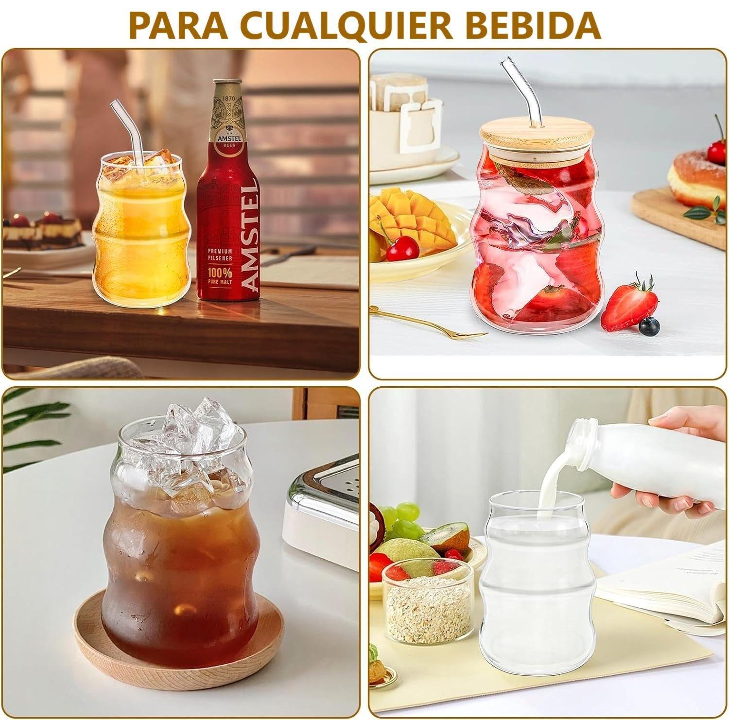 Vaso Lata De Vidrio Ondulado 400ml Con Tapa Bamb Y Bombilla-4
