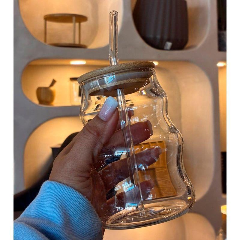 Vaso Lata De Vidrio Ondulado 400ml Con Tapa Bamb Y Bombilla-5