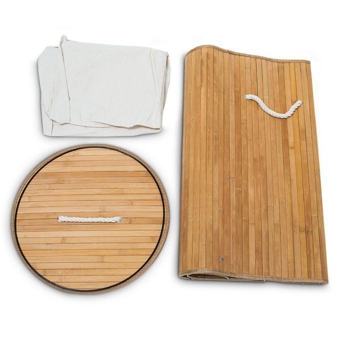 Canasto Redondo Cesto Ropa Sucia Pleglable De Bambu Con Tapa-6