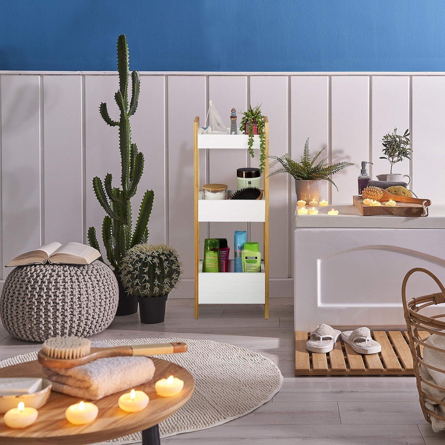 Mueble Baño Cocina 3 Niveles Con Cestas Estante Hogar Bambú Wakeshome-6